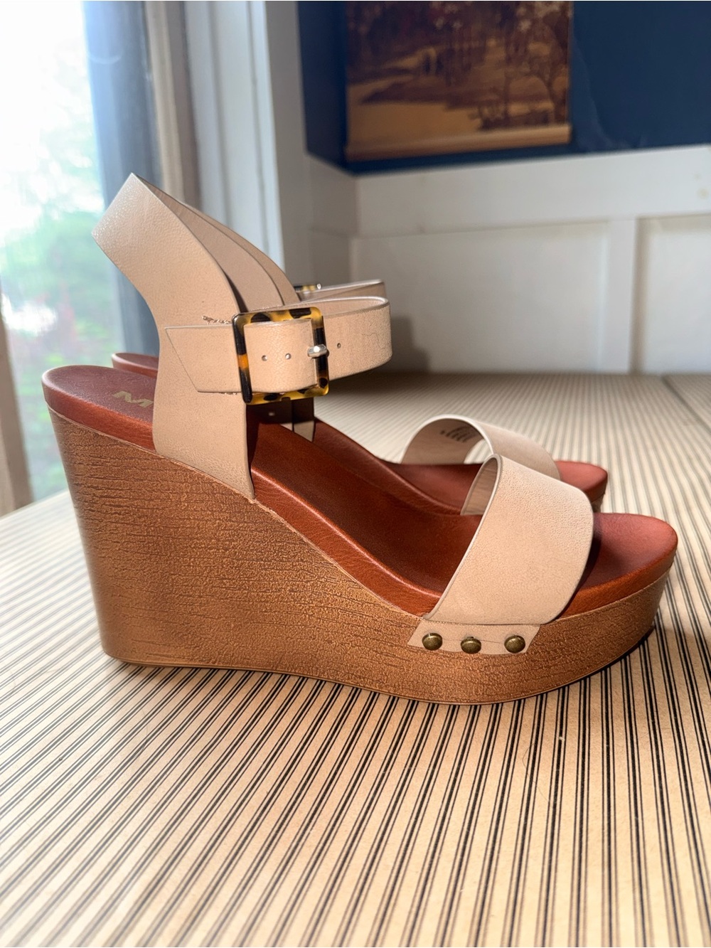 MIA Women's Beige Slingback Wedge Sandals - Picture 2 of 6